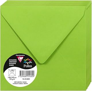 Clairefontaine Pack of 20 Pollen 5548C Envelope, 14 x 14 x 1.5 cm, Mint Green