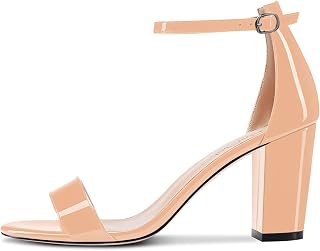 NobleOnly Women's Chunky Wide High Heel Open Toe Sandals Strap Ankle Cute Wedding Dress Clear Shoes