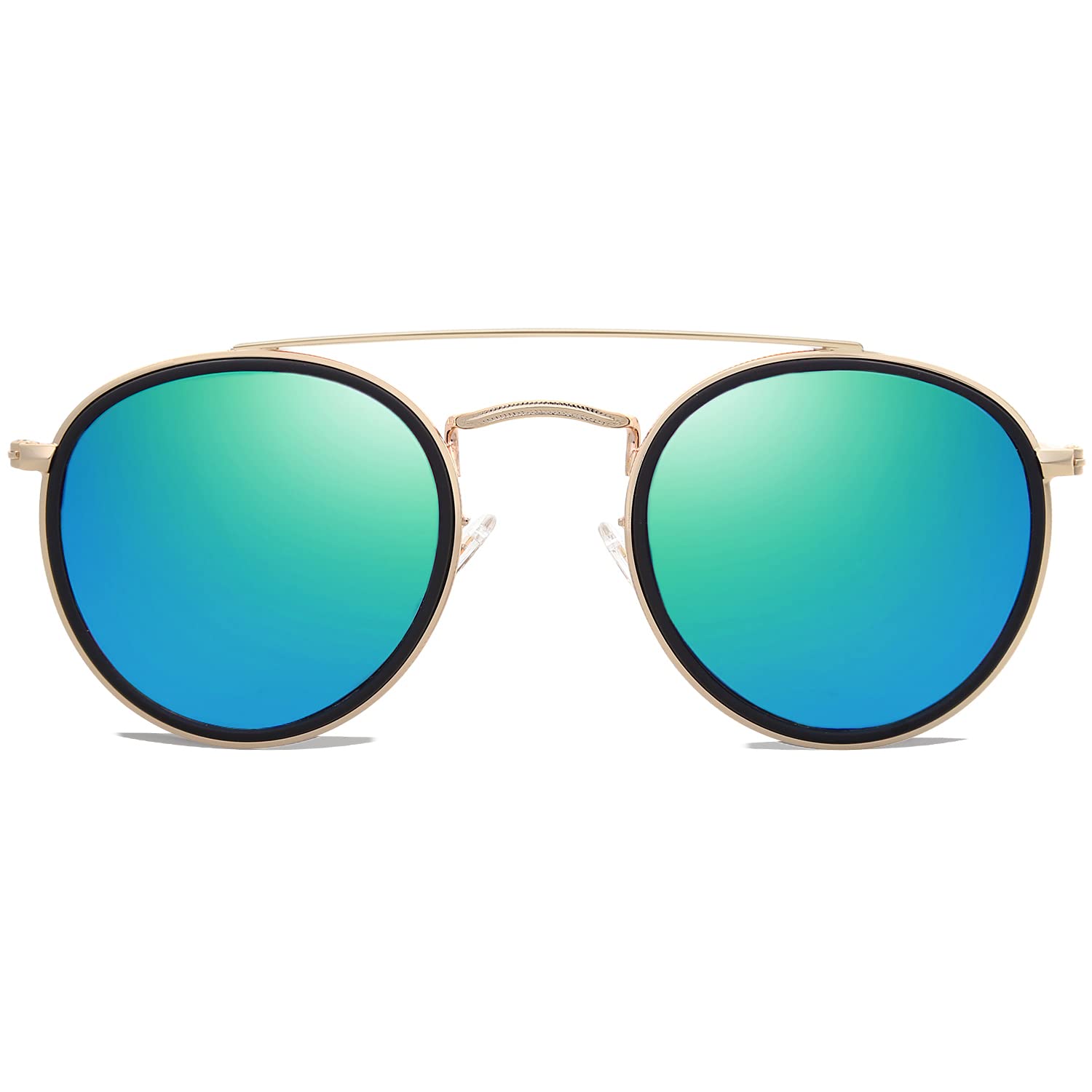 SOJOS Retro Vintage Round Polarized Sunglasses for Women Men Double Bridge Circl