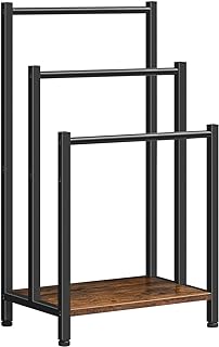 HOOBRO Freestanding Towel Rack, 3 Tier Metal Blanket Rack, Blanket Ladder Holder for Bathroom, 43 x 28 x 81 cm, Industrial Drying and Display Rack with Shelf, Rustic Brown and Black BF03LB01
