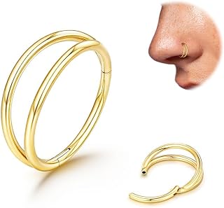 Titanium Double Hoop Nose Ring 20G 18G Gold Silver Balck Nose Rings Hoops for Women Men Hypoallergenic 6mm 7mm 8mm 9mm Nose Nostril Septum Cartilage Helix Daith Conch Rock Piercing Jewelry