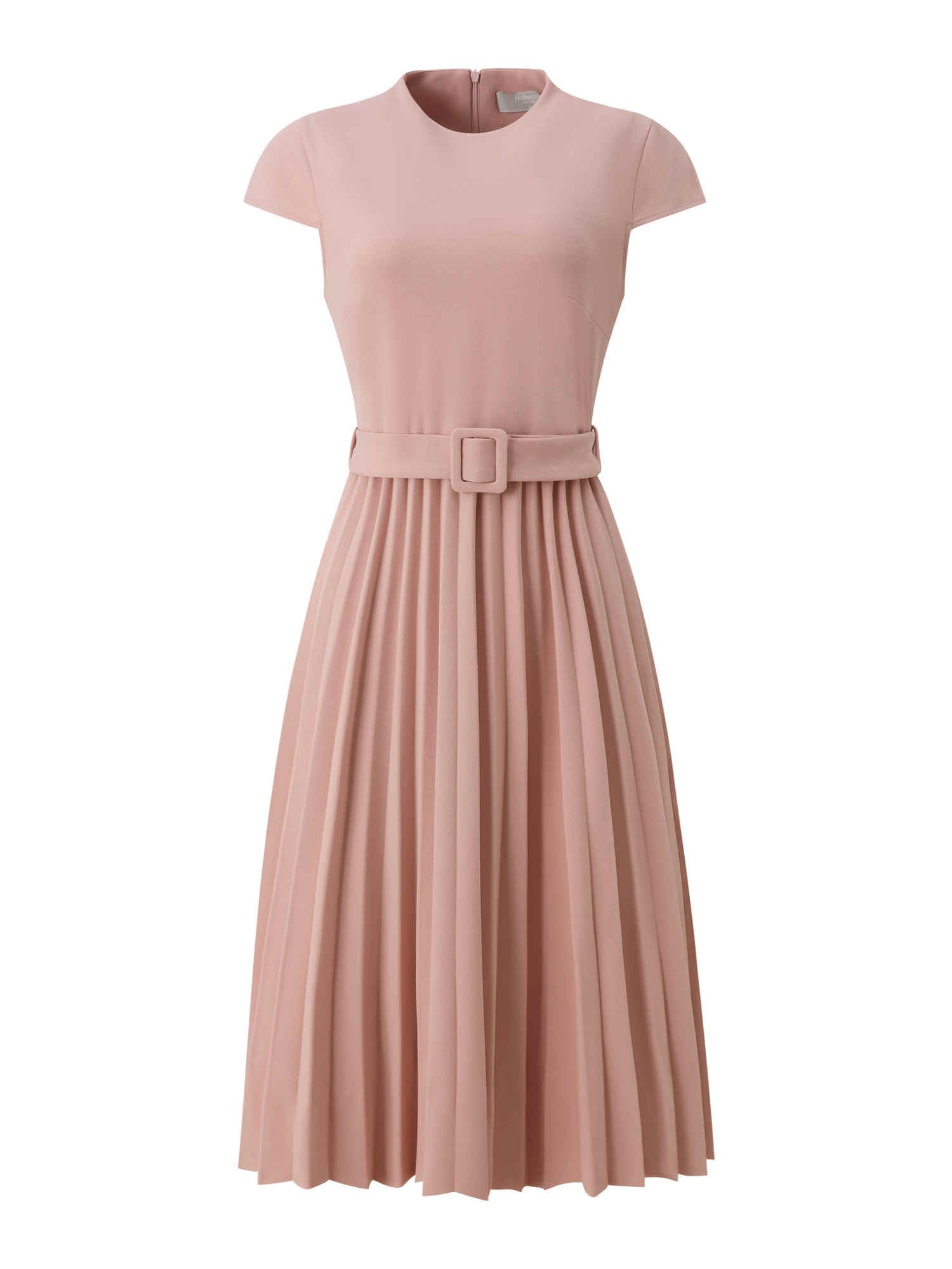 Hobemty Women's Pleated Dress Mock Neck Cap Sleeve Belted A-Line Dresses