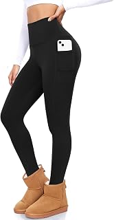 BLONGW Women's Fleece Lined Leggings High Waist Thermal Black with Pockets, Ladies Winter Warm Fur Lined Stretchy Yoga Pants Tights