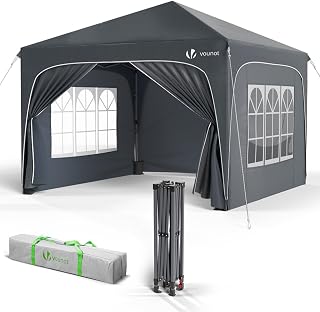VOUNOT® 3m x 3m Pop Up Waterproof Gazebo with Sides & 4 Weight Bags & Carry Bag, Marquee Garden Party Tent Outdoor, Grey