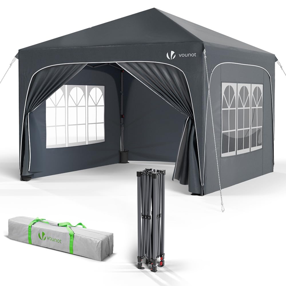 VOUNOT® 3m x 3m Pop Up Waterproof Gazebo with Sides & 4 Weight Bags & Carry Bag,