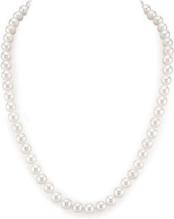 The Pearl Source Real White Freshwater Pearl Necklace for Women, AAA Grade Genuine Cultured Freshwater Pearls, Sterling Silver Clasp, Classic Fine Jewelry Gift for Women