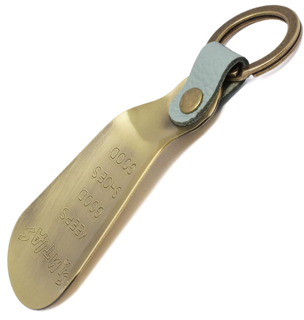Portable Shoehorn Men's Stylish Brass Japanese-Made Shoe Horn Keyholder Leather 