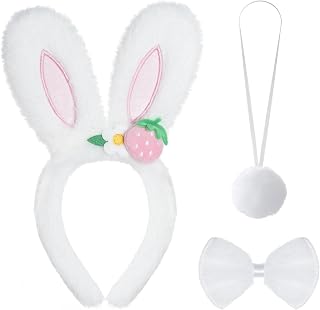 Nydotd Bunny Rabbit Costume Set, Easter Bunny Ears Headband Bow Ties Tail Set Cute Rabbit Ears Headband Halloween