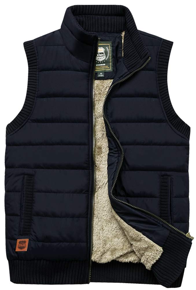 Vcansion Men's Outdoor Stand Collar Fleece Jacket Vest Casual Padded Vest Coats