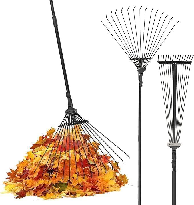 Pelle & Sol Garden Rake - 38-63 Inch Adjustable Lawn Rake for Gardening, Grass w
