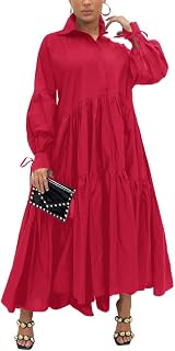 Shirt Dress for Women Casual Long Sleeve Collared Maxi Dress