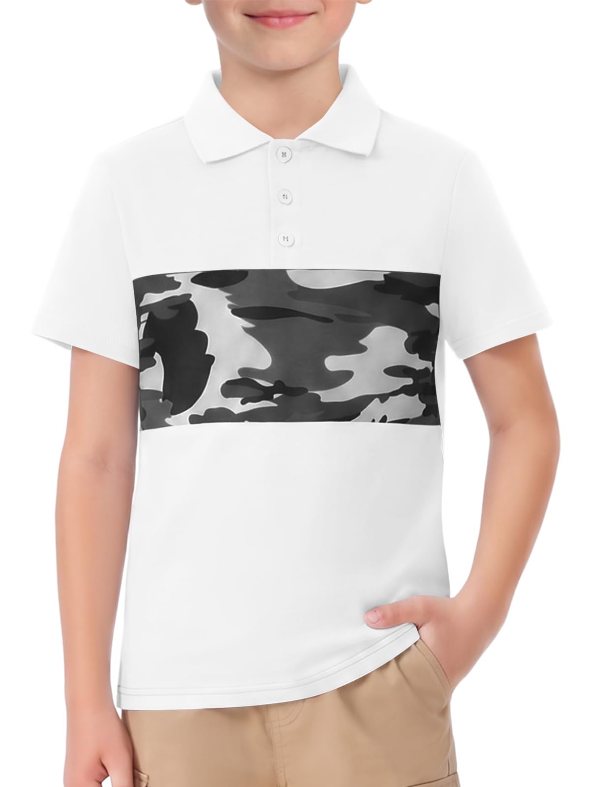 Haloumoning Polo a maniche corte per ragazzi alla moda per bambini camicia mimet