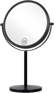 10x Magnifying Makeup Mirror, 8 Inch Tabletop Mirror Double Sided with Magnification, Swivel Make Up Mirror for Bathroom, Black ALHAKIN