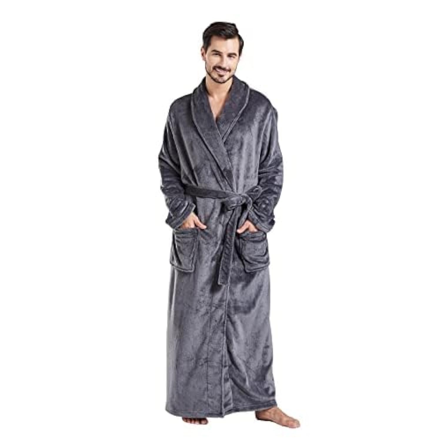 FashGudim Mens Robes Big and Tall Full Length Plush Fleece Long Robe for Men Bat