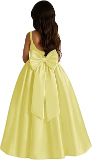 Satin Flower Girl Dress with Big Bow Elegant Sleeveless A-Line Ball Gowns Formal Communion Wedding Party Dresses