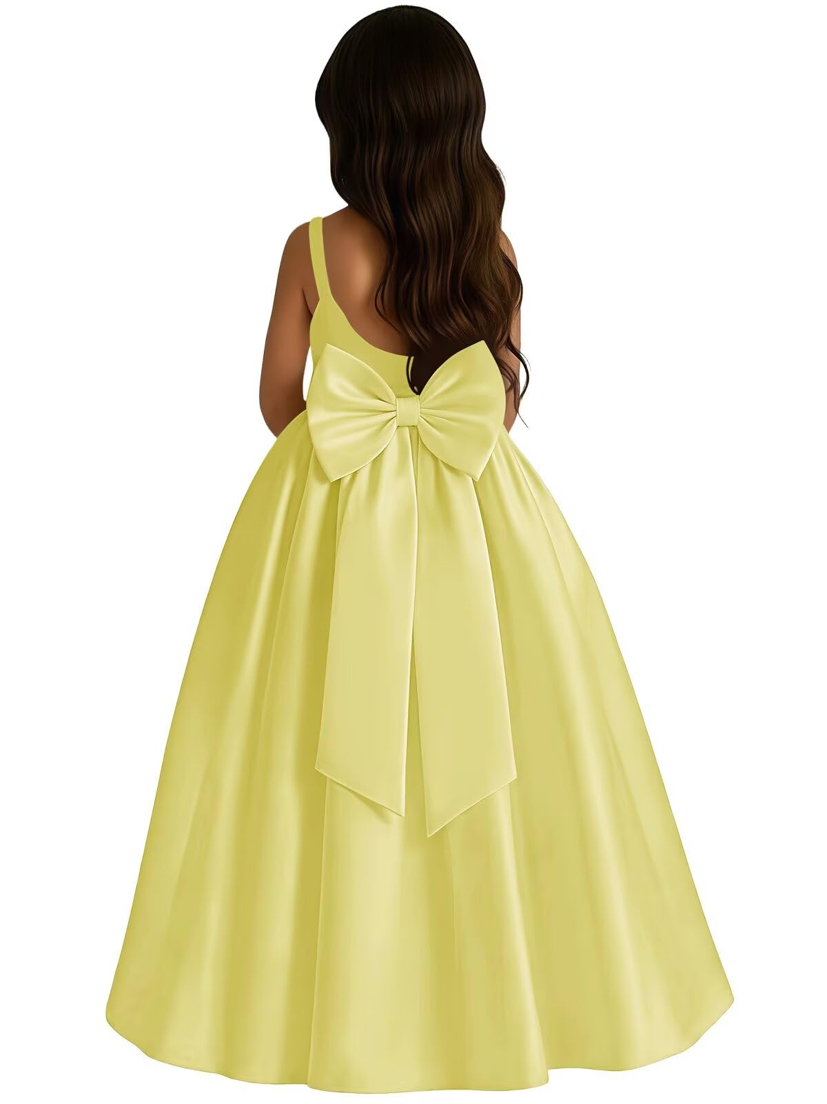 Satin Flower Girl Dress with Big Bow Elegant Sleeveless A-Line Ball Gowns Formal