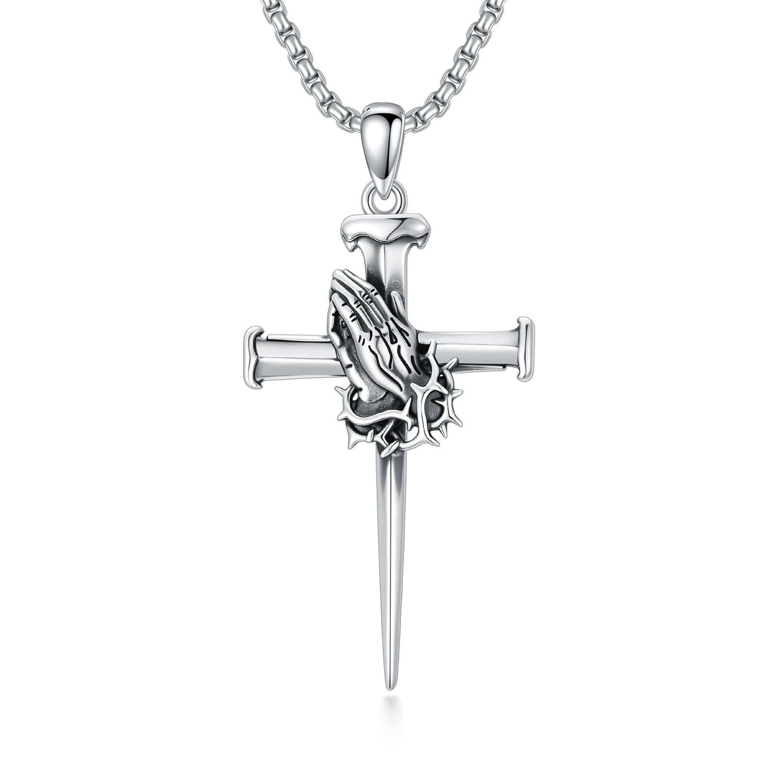 PROESS Cross Star Of David Necklace 925 Sterling Silver Cross Pendant Necklace F