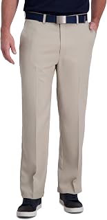 Haggar Men's Cool Right Performance Flex Stria Classic Fit Flat Front Trousers Casual Trousers
