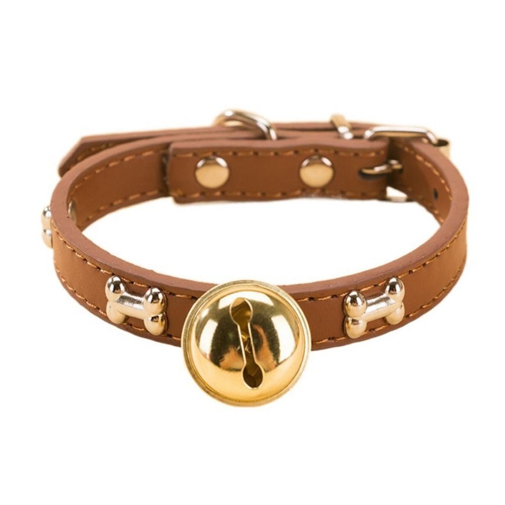 Dog Bone Collar with Golden Bell Alloy Chain Pet Accessories PU Cat Paw Print (L