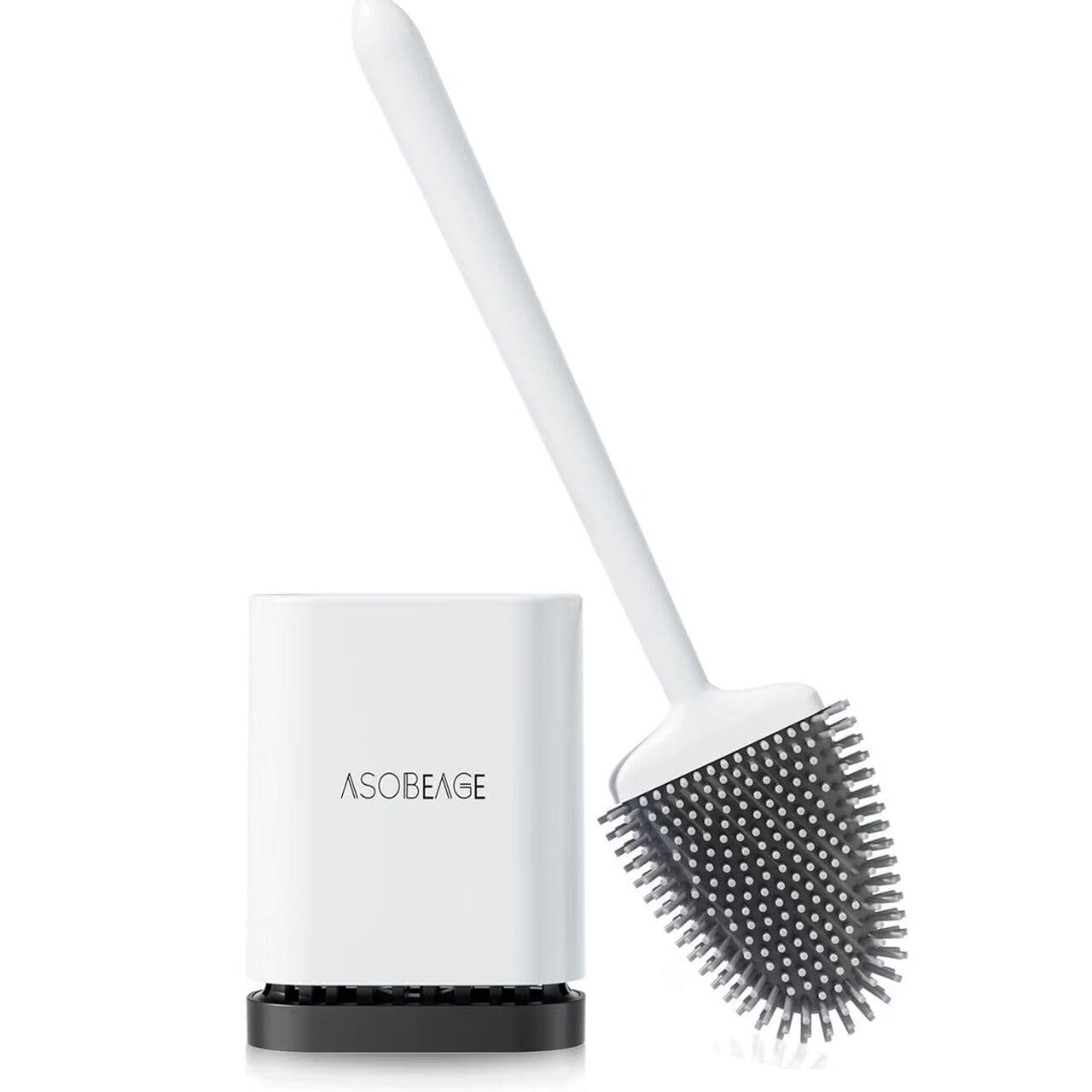ASOBEAGE Silicone Toilet Brush: Flexible Head, Long Handle, Wall-mounted, Quick-