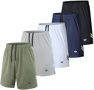 5 Pack Men's Sports Shorts with Pockets and Elastic Waistband Quick Dry Running Shorts