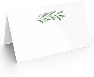 Table Place Cards for All Occasions and Events, Set of 25, Greenery | Blank Tent Cards for Table Settings, Names & Food Buffet, Easy to Write On, Sturdy Cardstock, Made in USA by Printed Party