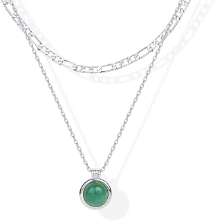 PAVOI Green Chain Pendant Layering Layered Necklace, White Gold, W