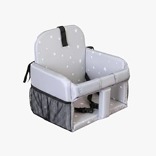 Coco Seat High Chair Insert &amp; Shopping Cart Cover for Baby, Padded Seat Insert with Safety Buckle for Restaurant High Chairs, Grocery Carts, Foldable Portable, Grey Stars
