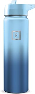 IRON °FLASK 24 oz Wide Mouth Water Bottle with Straw | Insulated Stainless Steel Sports Water Bottle with Leakproof Straw Lid - BPA Free, Cold 24 Hrs, Sweat Free (Blue Wavess)