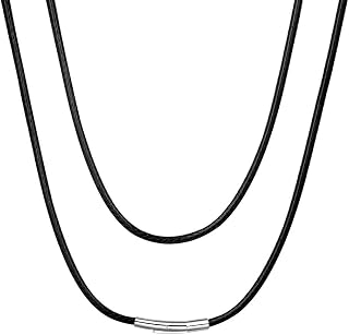 ChainsHouse Men's Leather Cord Chain Necklace for Child's Boy Woman Pendant Choker Braided Wax Chain Brown/Black Width 2 mm Length 41/46/20/22/24/26/28/76 cm Jewellery Gift