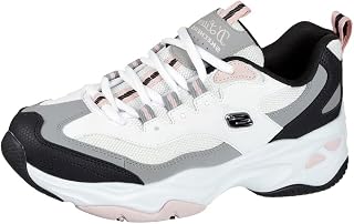 Skechers Femme D'Lites 4.0 Fresh Diva Trainers, White Leather Mesh Black Pink Trim, 40 EU