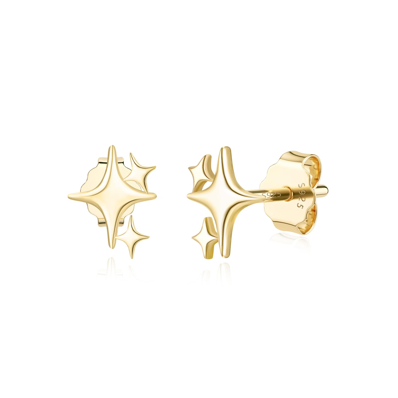 JIAYIQI Minimalist 925 Sterling Silver Stud Earrings Set, 14K Gold Plated Hypoal