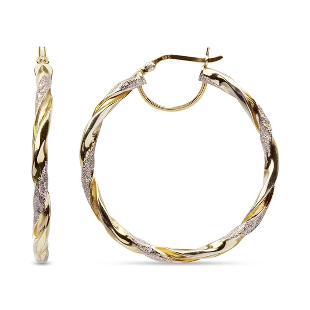 LeCalla 925 Sterling Silver Textured Two-Tone 14K Gold Plated Light-Weight Itali