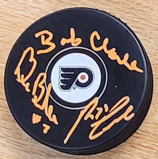 Autographed Bobby Clarke, Bill Barber and Reggie Leach Philadelphia Flyers Hocke