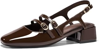 Coutgo Mary Jane - Scarpe da donna con tacco basso, chiuse, punta quadrata, per abito da sposa