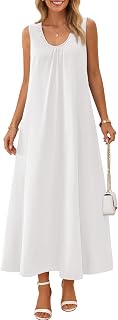 MEROKEETY Women's Summer Boho Sleeveless Ruched Maxi Dress
