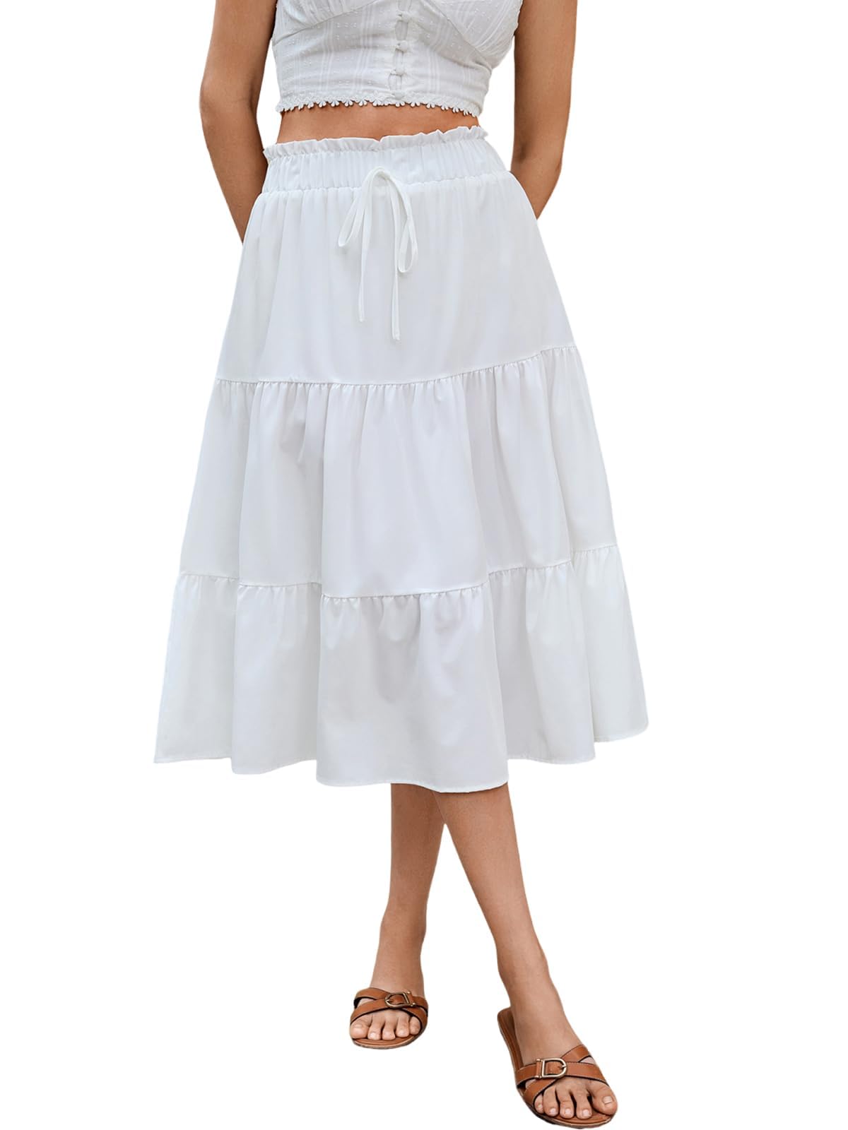 Skirts for Women Trendy Summer 2026 Beach Casual Tie Front Elastic High Waisted 