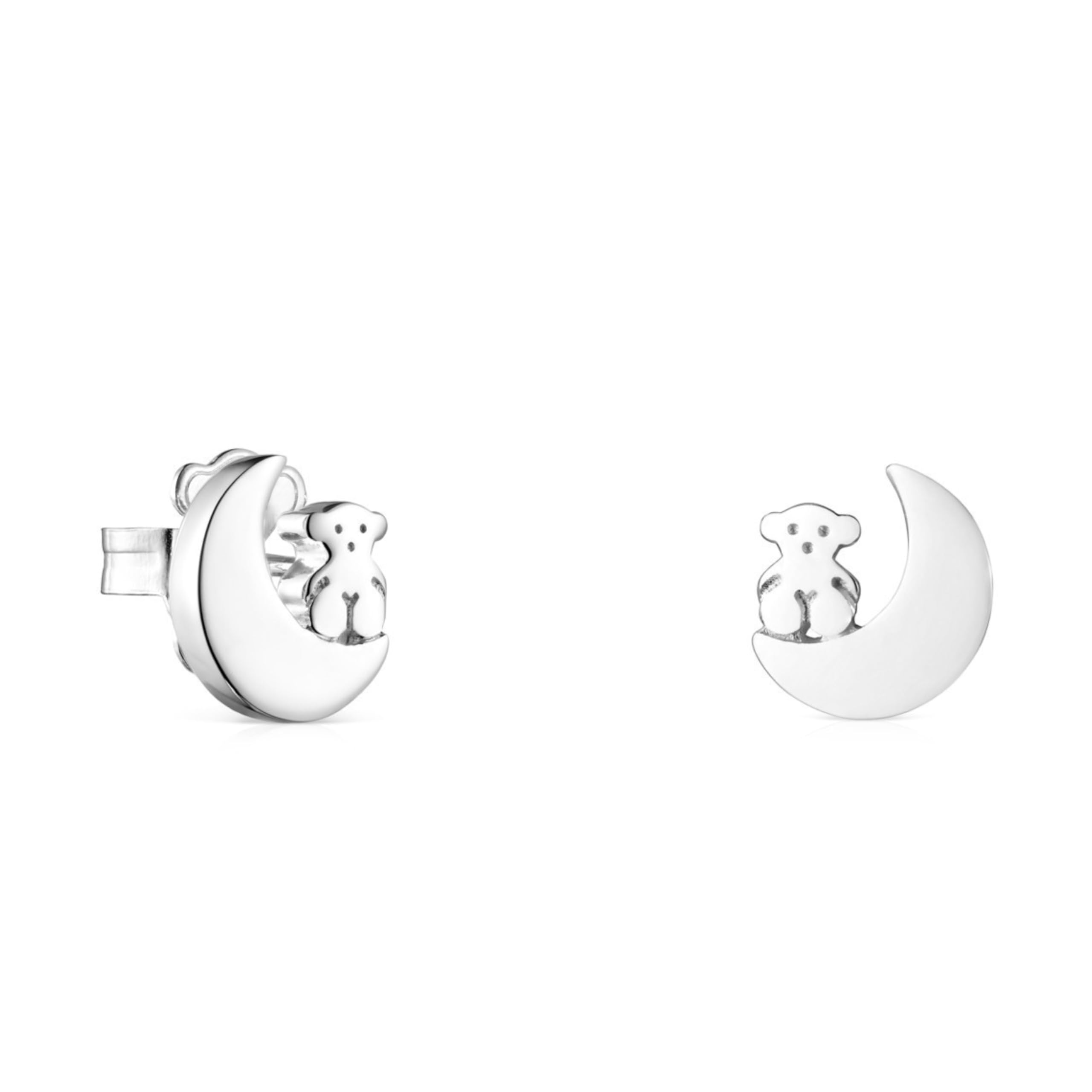 TOUS Sterling Silver Earrings for Women with Bear Design with Press Stud Clasp, 