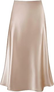 Women's Satin Midi Skirt A Line Silk Long Skirt