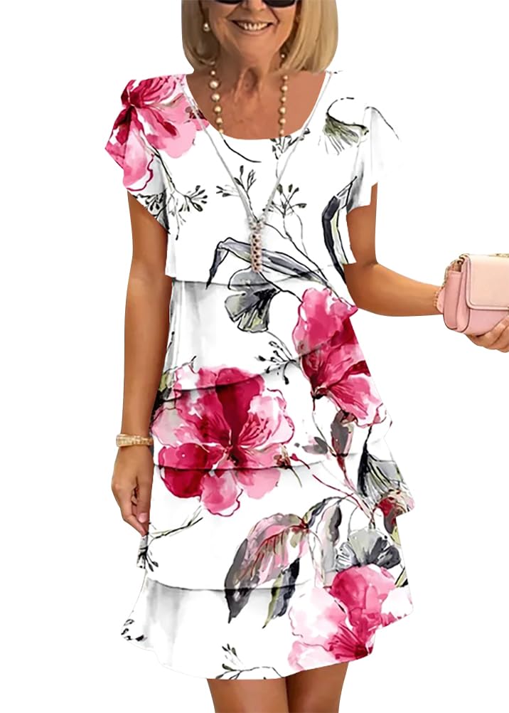 Onsoyours Women Summer Chiffon Dress Round Neck Elegant Evening Dresses Flowers 