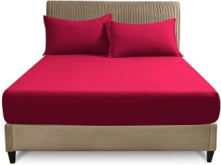 GC GAVENO CAVAILIA Single Fitted Sheet 25cm Deep | Red Polycotton Bed Sheet | Soft & Breathable Easy Care Bedding with Elastic Corners | Single Mattress Bottom Sheet - (90 x 190 cm)