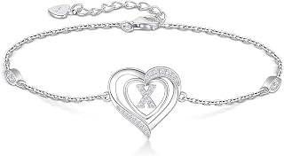 RIVIKO Heart Initial Bracelets for Women,925 Sterling Silver Letter Bracelets, Personalized Charm Alphabet Jewelry Valentines Christmas Mother’s Day Birthday Gifts for Women Friend Her Mom Wife Lady