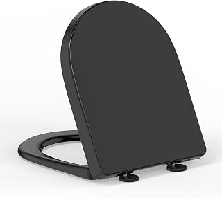 YEAUPE PRO Toilet Lid with Soft-Close Mechanism, D Shape, Toilet Seat Easy Assembly, Removable Toilet Lid, Maximum Load 175 kg, 44.6 x 36.1, Black, Includes Installation Template