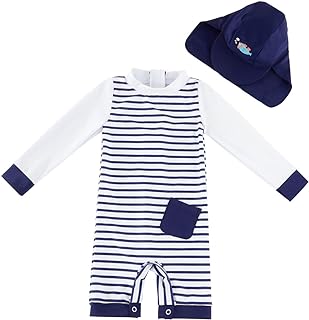 UMELOK Baby Boy Swimsuit One Piece Rash Guard Swimwear with Sun Hat UPF 50+