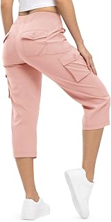 TBMPOY Donne Cargo Capris Escursionismo Pantaloni leggeri Quick Dry Casual Viaggio All'aperto Sciolto Cropped Cotone 6 Tasche, Rosa, XL
