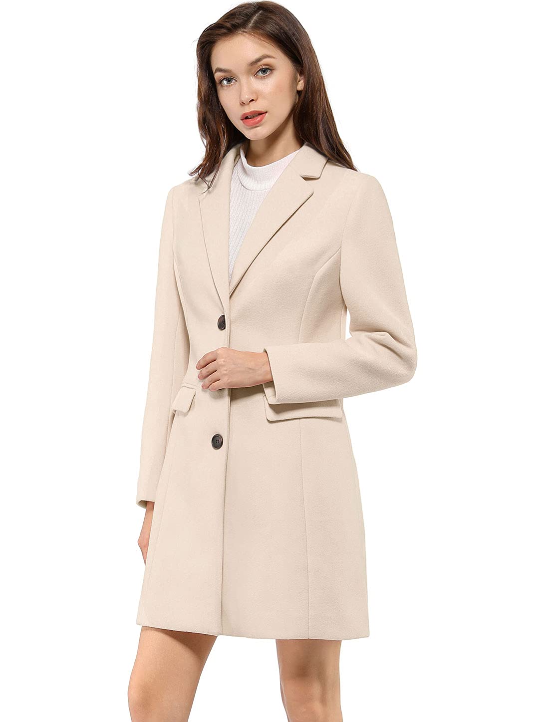Allegra K Women's Single Breasted Peacoat Work A-line Winter Overcoat