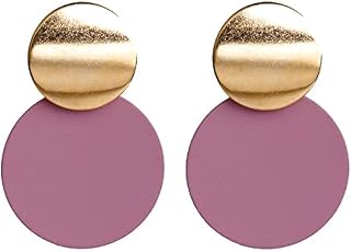 KaFu Round Curved Dangle Earrings Geometric Double Disc Gold Fashion Matte Paint Discs Drop Statement Earrings for Women and Girls Jewelry