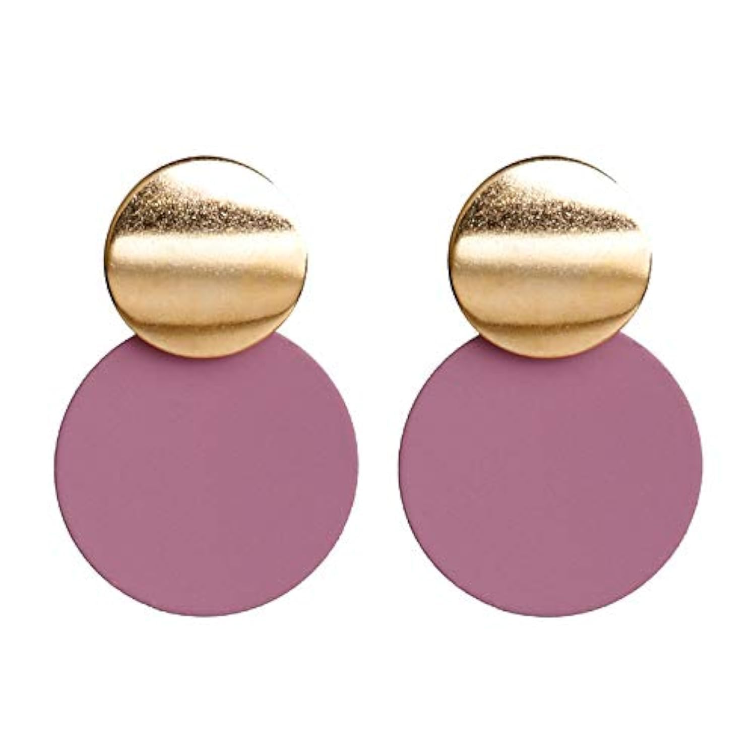KaFu Round Curved Dangle Earrings Geometric Double Disc Gold Fashion Matte Paint