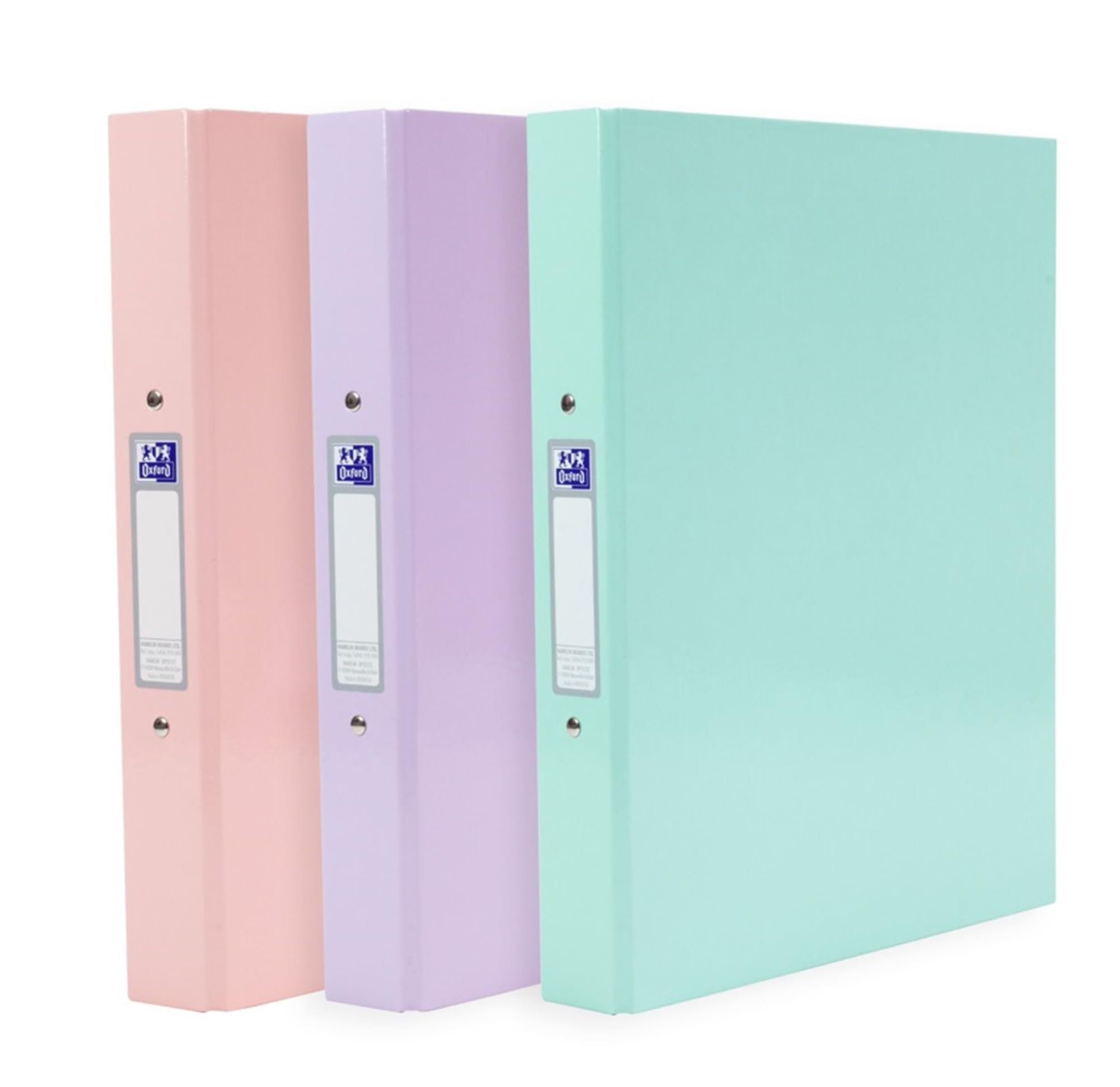 Oxford A4 Ring Binders, 3 Pack of Glossy Pastel Folders, Laminated Paper-on-Boar