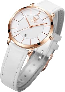 OLEVS Women Leather Band Waterproof Slim Minimalist Casual Simple Quartz Analog Date Calendar Wrist Watch
